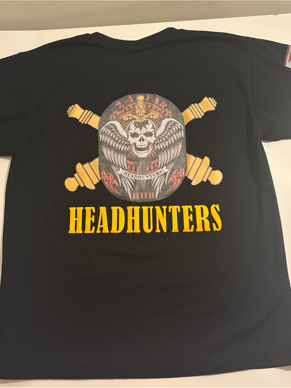 Military Men’s Black Short Sleeve Tee with Yellow Headhunters Graphic- HHB, 2-4